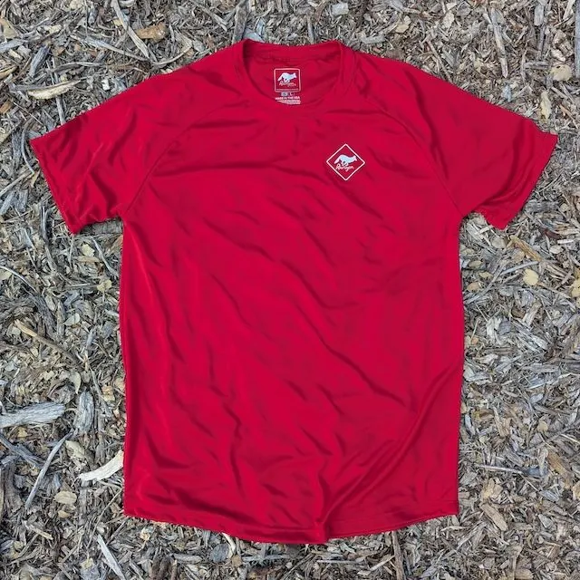 Runyon Mens Red American Made In USA Running Shirt Performance Moisture Wicking Workout Shirt