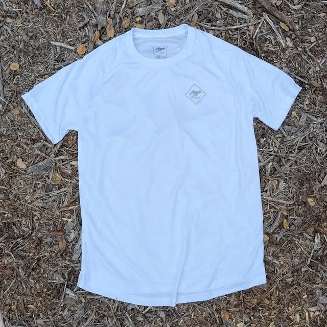 Runyon Mens White Made In USA Performance Running Shirt Moisture Wicking Workout Shirt Runyon Mens White Made In USA Performance Running Shirt Moisture Wicking Workout Shirt