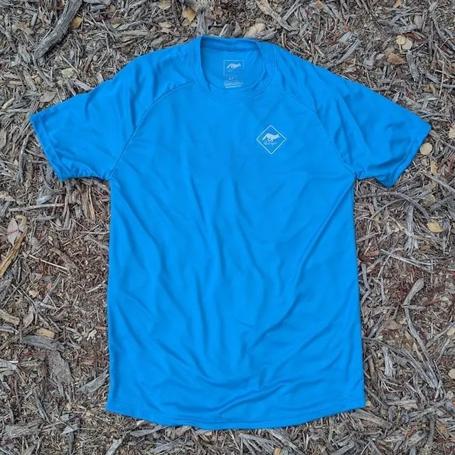 Runyon Mens Cyan Bright Blue Made In USA Running Shirt Performance Moisture Wicking Workout Shirt