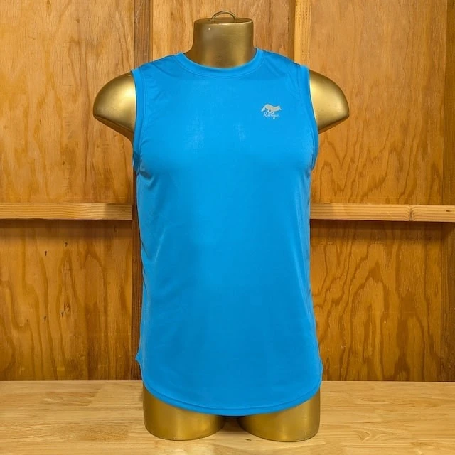 Runyon Men's Amazing Cyan Blue Sleeveless Muscle Tee Performance Workout Tank Top American Made In USA