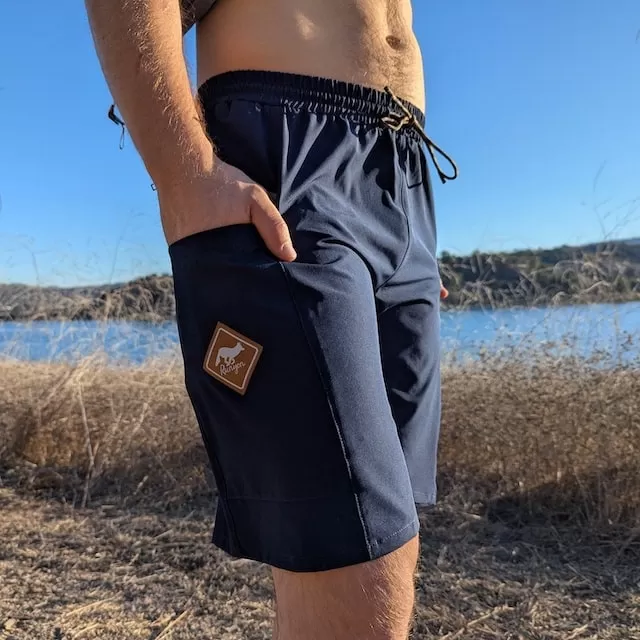 Runyon 9" TrailStash Gravel Cycling Short great for Trail Running, Hiking, Fitness Outdoors Navy Blue