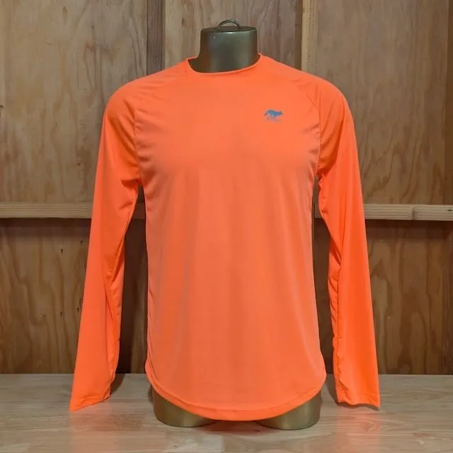 Runyon Mens Neon Orange Long Sleeve Performance Shirt - Made In USA, Running Hiking Workout Gym