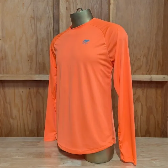 Runyon Mens Neon Orange Long Sleeve Performance Shirt - Made In USA, Running Hiking Workout Gym