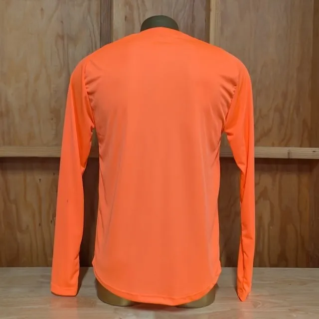 Runyon Mens Neon Orange Long Sleeve Performance Shirt - Made In USA, Running Hiking Workout Gym