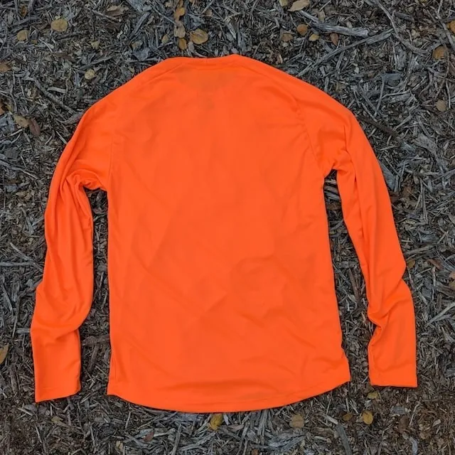 Runyon Mens Neon Orange Long Sleeve Performance Shirt - Made In USA, Running Hiking Workout Gym