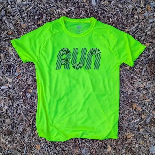 Men's Neon Yellow Fluorescent Running Shirt Moisture Wicking American Made In USA Men's Neon Yellow Fluorescent Running Shirt Moisture Wicking American Made In USA
