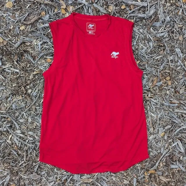 Runyon Men's Red Sleeveless Muscle Tee Performance Workout Tank Top American Made In USA Runyon Men's Red Sleeveless Muscle Tee Performance Workout Tank Top American Made In USA