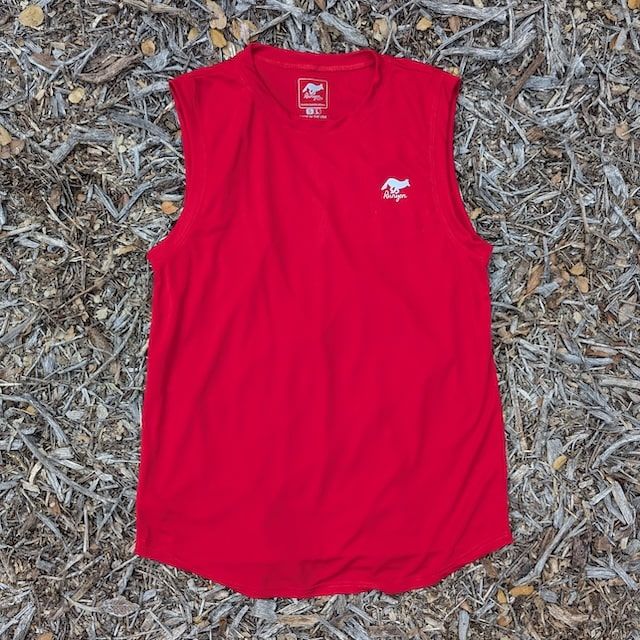 Runyon Men's Red Sleeveless Muscle Tee Performance Workout Tank Top American Made In USA