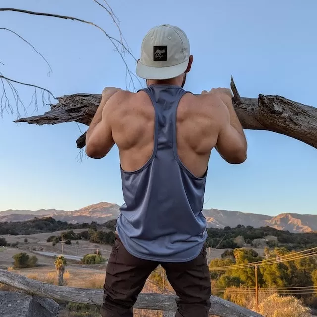 Runyon Steel Grey Razor Strap Pump Tank - Gym Stringer Racerback Workout Tank Top American Made In USA