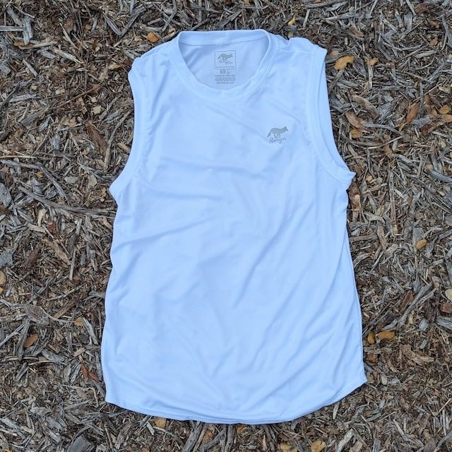 Runyon Men's White Sleeveless Muscle Tee Performance Workout Tank Top American Made In USA