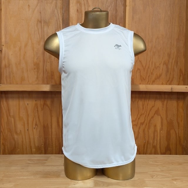 Runyon Men's White Sleeveless Muscle Tee Performance Workout Tank Top American Made In USA