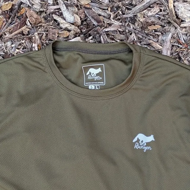 Runyon American Made In USA Men's Dark Forest Green Long Sleeve Trail Running Shirt Moisture Wicking Performance Active Shirt Warm Weather Sun Protection