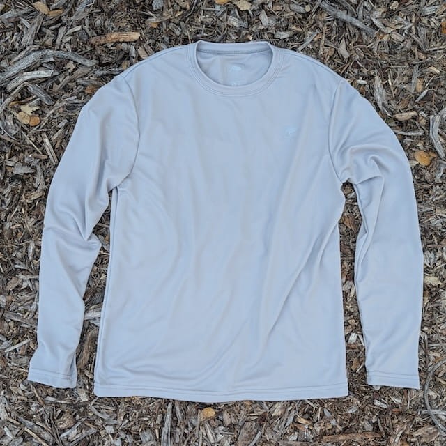 Runyon American Made In USA Men's Light Grey Silver Long Sleeve Trail Running Shirt Moisture Wicking Performance Active Shirt Warm Weather Sun Protection
