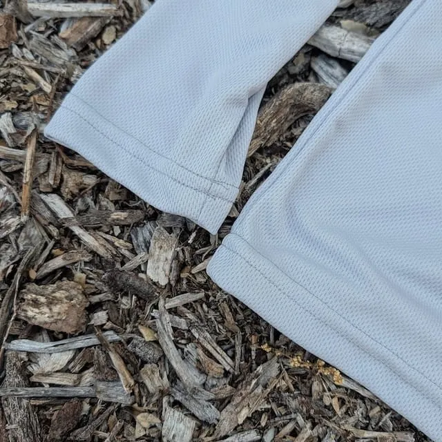 Runyon American Made In USA Men's Light Grey Silver Long Sleeve Trail Running Shirt Moisture Wicking Performance Active Shirt Warm Weather Sun Protection