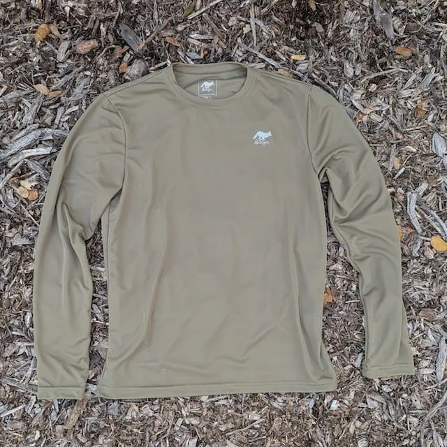 Runyon American Made In USA Men's Tan Long Sleeve Trail Running Shirt Moisture Wicking Performance Active Shirt Warm Weather Sun Protection