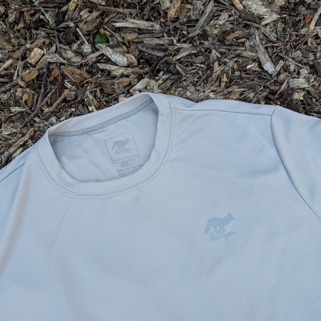 Runyon American Made In USA Men's Silver Light Grey Short Sleeve Trail Running Shirt Moisture Wicking Performance Active Shirt Warm Weather Sun Protection