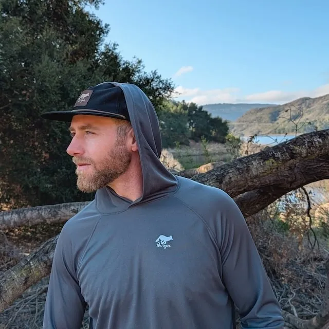 Runyon Men's Charcoal Dark Grey Sun Hoodie Shirt Long Sleeve Thumbholes Sun Protection Quick Dry American Made In USA Runyon Men's Charcoal Dark Grey Sun Hoodie Shirt Long Sleeve Thumbholes Sun Protection Quick Dry American Made In USA