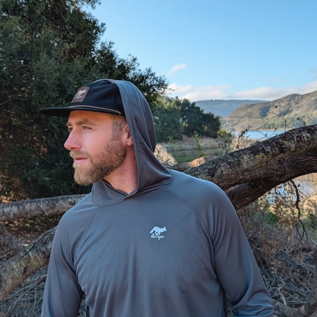 Runyon Men's Charcoal Dark Grey Sun Hoodie Shirt Long Sleeve Thumbholes Sun Protection Quick Dry American Made In USA