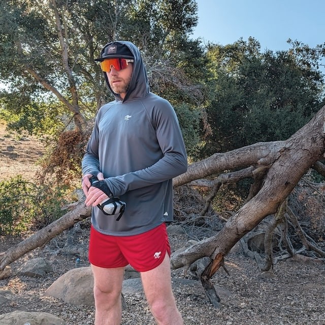 Runyon Men's Charcoal Dark Grey Sun Hoodie Shirt Long Sleeve Thumbholes Sun Protection Quick Dry American Made In USA