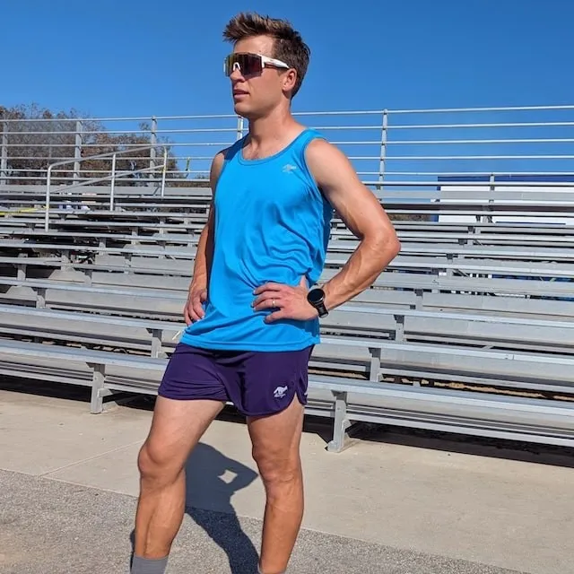 Runyon Men's Cyan Safety Blue Racerback Fitness Tank Top - Running, Workout, Gym Singlet - Made In The USA