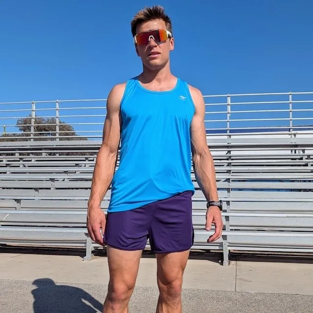 Runyon Men's Cyan Safety Blue Racerback Fitness Tank Top - Running, Workout, Gym Singlet - Made In The USA