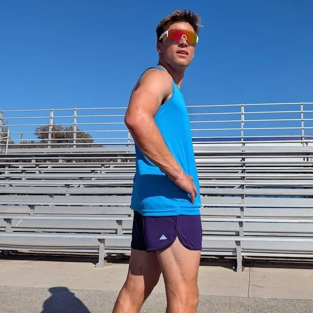 Runyon Men's Cyan Safety Blue Racerback Fitness Tank Top - Running, Workout, Gym Singlet - Made In The USA