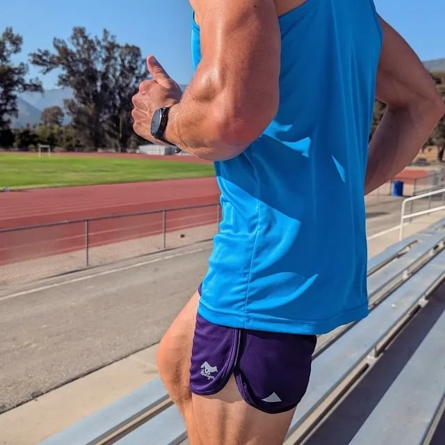 Runyon Men's Cyan Safety Blue Racerback Fitness Tank Top - Running, Workout, Gym Singlet - Made In The USA