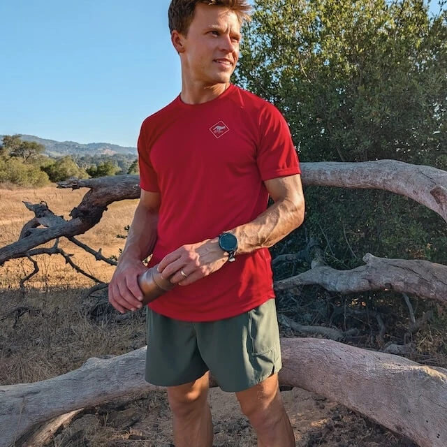 Runyon Mens Red American Made In USA Running Shirt Performance Moisture Wicking Workout Shirt
