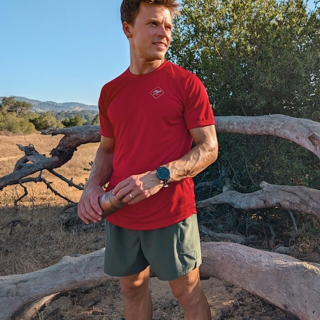 Runyon Mens Red American Made In USA Running Shirt Performance Moisture Wicking Workout Shirt