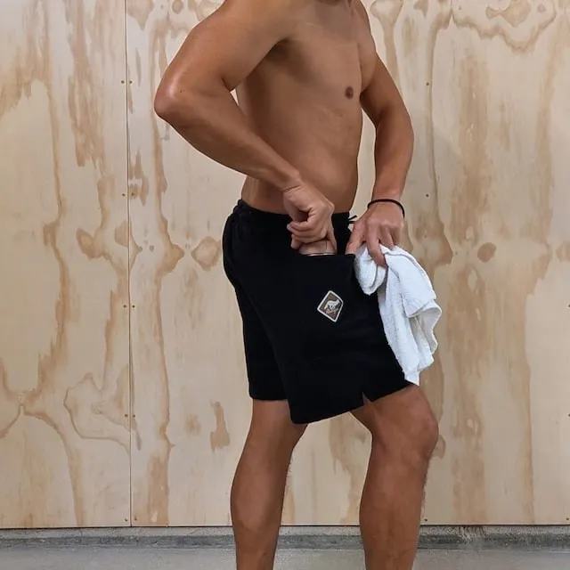 Runyon Black French Terry Cotton 7" Sweatshorts - Gym, Workout, Hiking, Casual, Fitness American Made In USA - Runyon Canyon Apparel