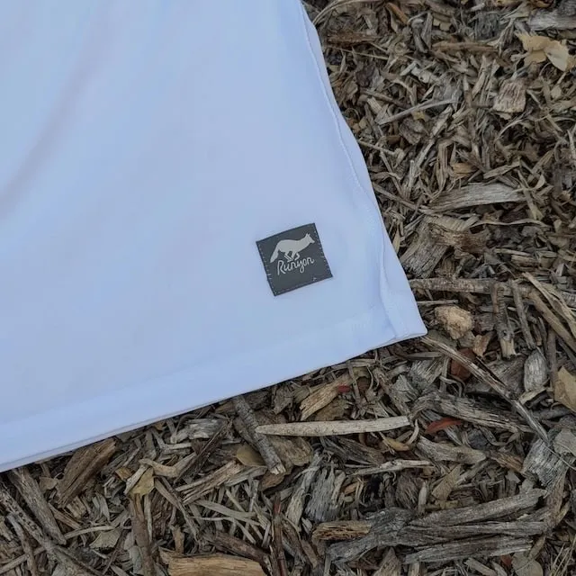 Runyon Brown Logo Hybrid Training Tank for Running, Gym, Workouts American Made In USA White Tank Top Singlet