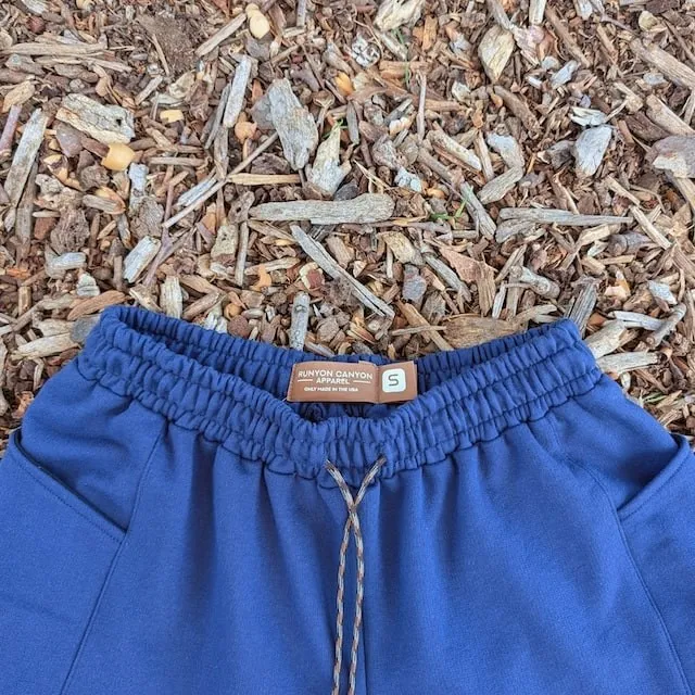 Runyon Navy Blue French Terry Cotton 7" Sweatshorts - Gym, Workout, Hiking, Casual, Fitness American Made In USA - Runyon Canyon Apparel