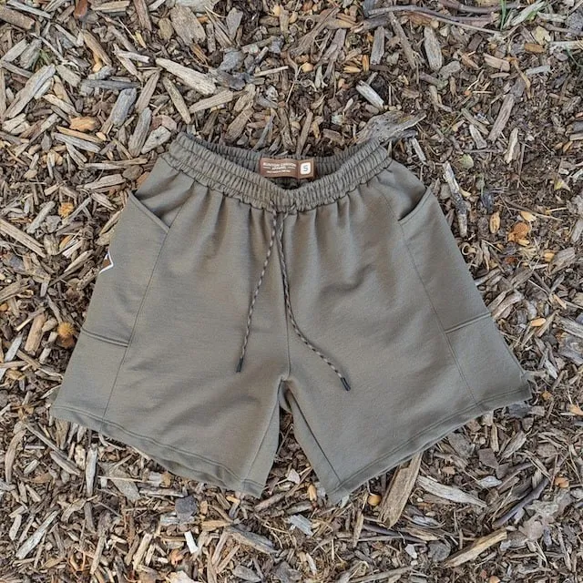 Runyon Olive Green French Terry Cotton 7" Sweatshorts - Gym, Workout, Hiking, Casual, Fitness American Made In USA - Runyon Canyon Apparel