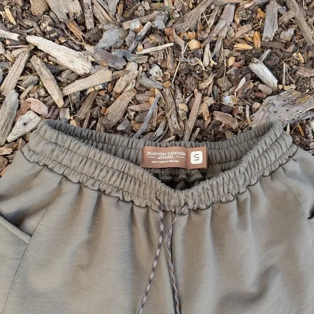 Runyon Olive Green French Terry Cotton 7" Sweatshorts - Gym, Workout, Hiking, Casual, Fitness American Made In USA - Runyon Canyon Apparel