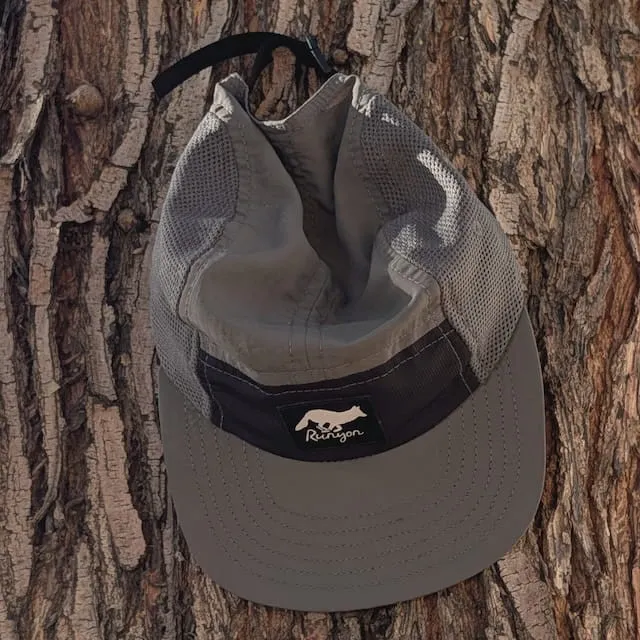 Runyon Made In USA Camp Hat - Charcoal (Dark Grey,Graphite) Camp Hat with Blac Front Panel with Reflective Emblem - Moisture Wicking, Mesh Side Panels, Lightweight, Breathable