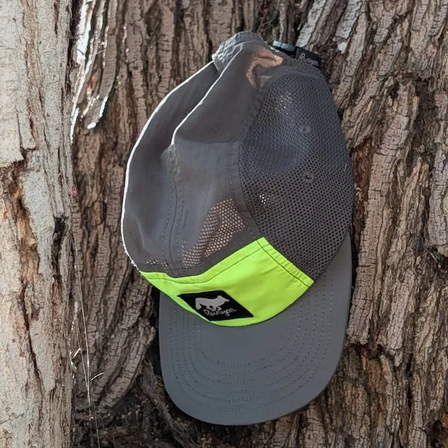 Runyon Made In USA Camp Hat - Charcoal (Dark Grey,Graphite) Camp Hat with Neon Yellow Front Panel Moisture Wicking, Mesh Side Panels, Lightweight, Breathable