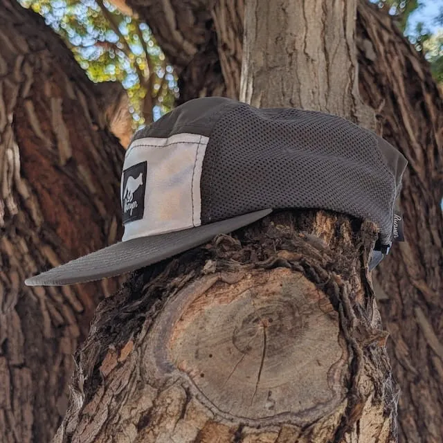Runyon Radiant Space  Made In USA Camp Hat - Reflective Front Panel, Dark Grey Graphite, Moisture Wicking, Mesh Side Panels, Lightweight, Breathable
