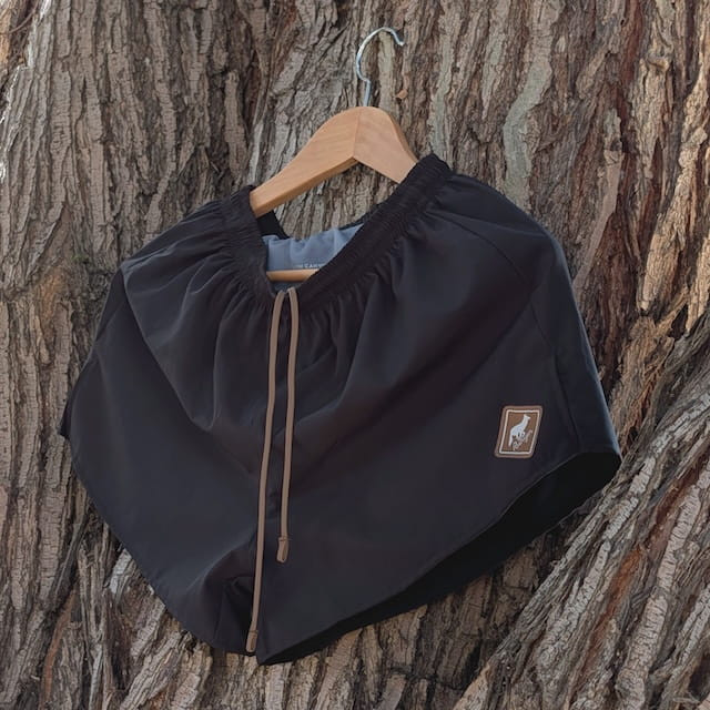Runyon Mens 3" Running Short in Black - Made In USA - Coyote Brown Zipper Phone Pocket, Lined, Brown Inside Drawcords, Mesh Liner.  Made In Los Angeles.