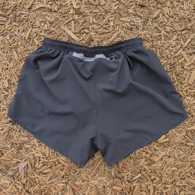 Runyon Mens 3" Running Short in Graphite Dark Grey - Made In USA - Backside Zipper Phone Pocket, Lined, Brown Inside Drawcords, Mesh Liner.  Made In Los Angeles.