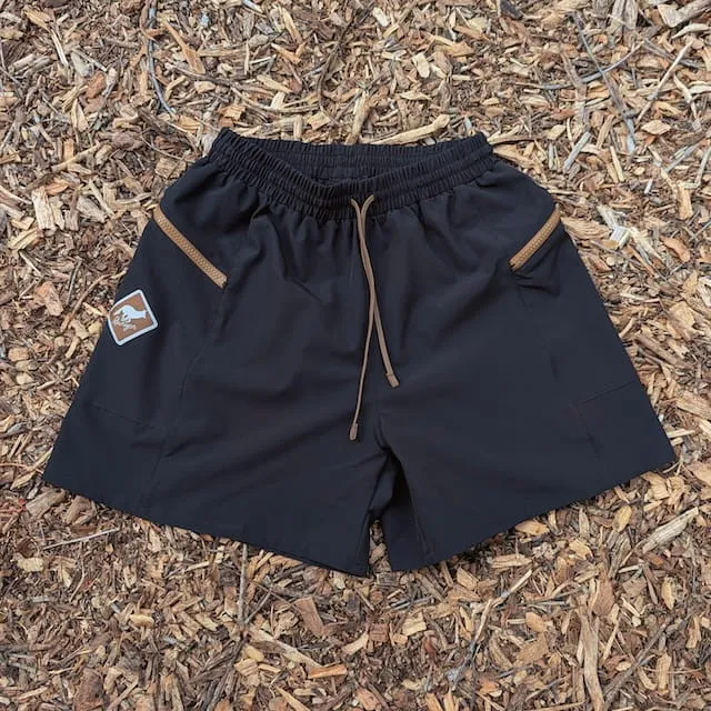 Runyon TrailStash 5" Gravel Short 2.0 Shell - Black Canyon - Coyote Brown Zippers- Coyote Brown Outside Drawcords