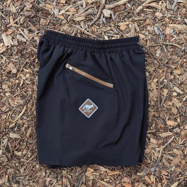 Runyon TrailStash 5" Gravel Short 2.0 Shell - Black Canyon - Coyote Brown Zippers- Coyote Brown Outside Drawcords