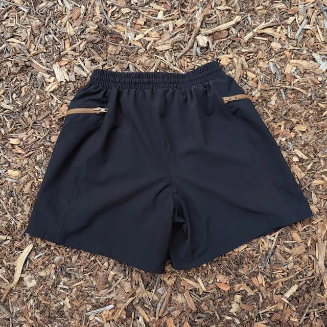 Runyon TrailStash 5" Gravel Short 2.0 Shell - Black Canyon - Coyote Brown Zippers- Coyote Brown Outside Drawcords