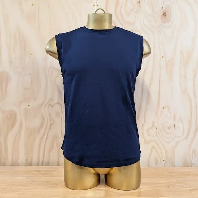 Runyon Men's Dark Navy 100% Cotton Muscle Tee - Made In USA - Hiking, Running, Workout, Fitness, Outdoors - Cottontrails Muscle Tees
