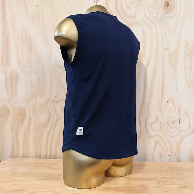 Runyon Men's Dark Navy 100% Cotton Muscle Tee - Made In USA - Hiking, Running, Workout, Fitness, Outdoors - Cottontrails Muscle Tees