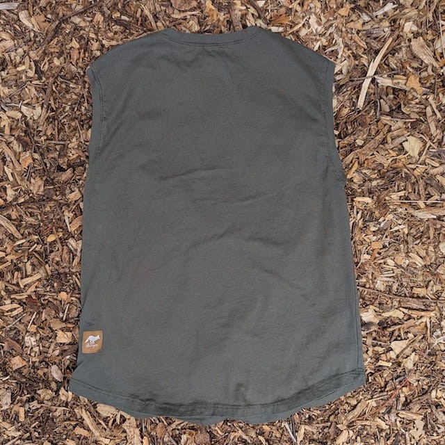 Runyon Men's Olive Green -  100% Cotton Muscle Tee - Made In USA - Hiking, Running, Workout, Fitness, Outdoors - Cottontrails Muscle Tees