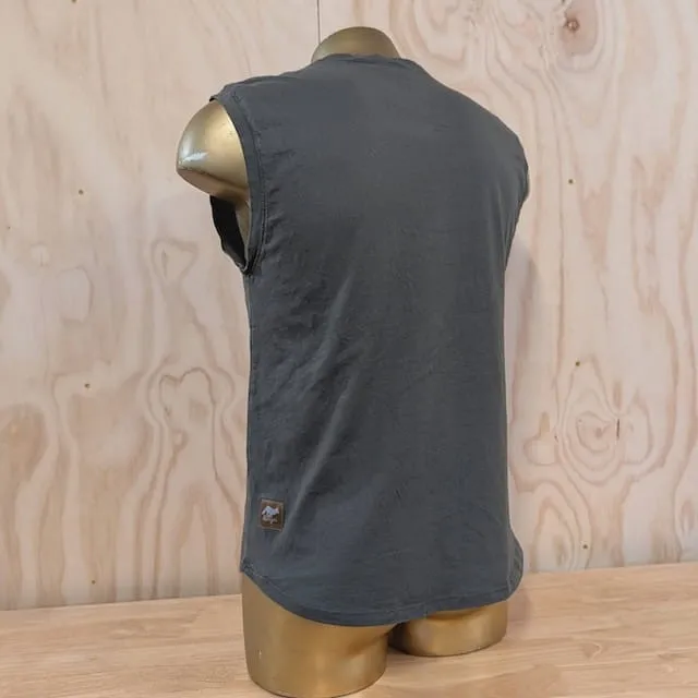 Runyon Men's Olive Green -  100% Cotton Muscle Tee - Made In USA - Hiking, Running, Workout, Fitness, Outdoors - Cottontrails Muscle Tees