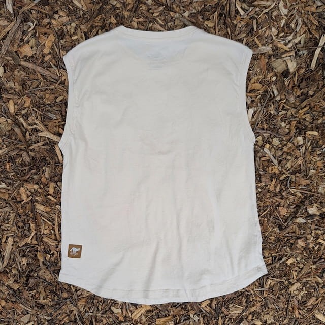 Runyon Men's Sand Creme Beige 100% Cotton Muscle Tee - Made In USA - Hiking, Running, Workout, Fitness, Outdoors - Cottontrails Muscle Tees
