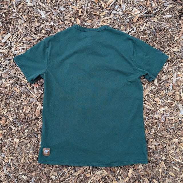 Men's 100% cotton athletic short sleeve shirt in forest green, Made in USA by Runyon, for running, hiking, gym workouts and training