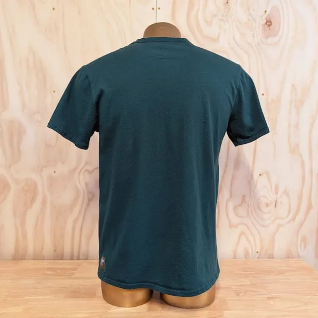 Men's 100% cotton athletic short sleeve shirt in forest green, Made in USA by Runyon, for running, hiking, gym workouts and training