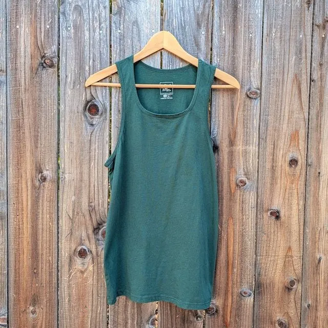 Men's 100% cotton athletic tank top singlet in Forest Green, Made in USA by Runyon, for running, hiking, gym workouts and training